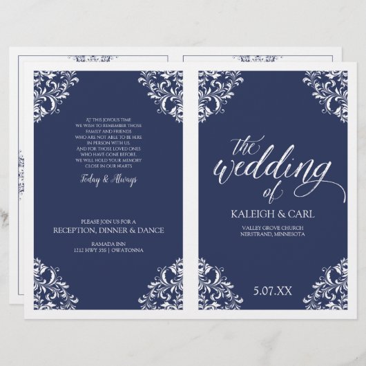 Elegant Wedding Programs - Nadine (Navy Blue) (Voorkant / Achterkant)
