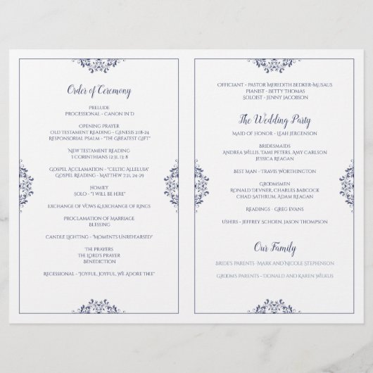 Elegant Wedding Programs - Nadine (Navy Blue) (Achterkant)