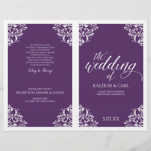 Elegant Wedding Programs -Nadine (Plum/Paars) (Voorkant)