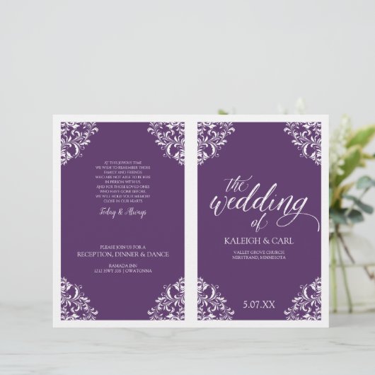 Elegant Wedding Programs -Nadine (Plum/Paars) (Staand voorkant)