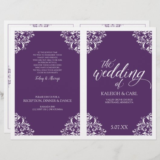 Elegant Wedding Programs -Nadine (Plum/Paars) (Voorkant / Achterkant)