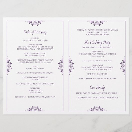 Elegant Wedding Programs -Nadine (Plum/Paars) (Achterkant)