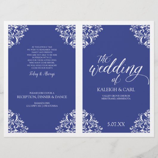 Elegant Wedding Programs - Nadine (Royal Blue) (Voorkant)