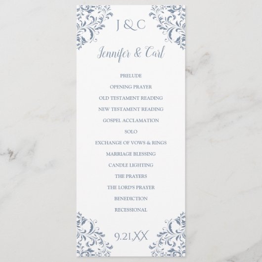Elegant Wedding Programs | Tea-Length (Dusty Blue) Programmakaart (Voorkant)