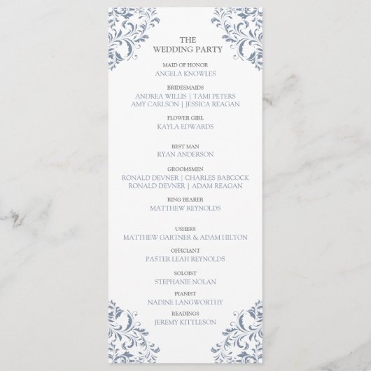 Elegant Wedding Programs | Tea-Length (Dusty Blue) Programmakaart (Achterkant)