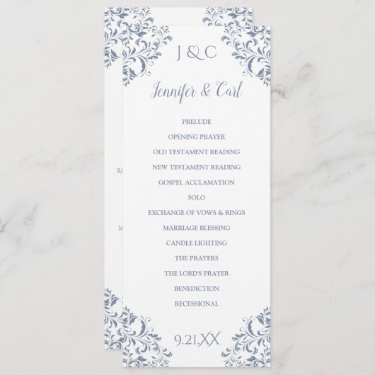 Elegant Wedding Programs | Tea-Length (Dusty Blue) Programmakaart (Voorkant / Achterkant)