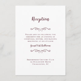 Elegant Wedding Reception Burgundy White Chic Informatiekaartje