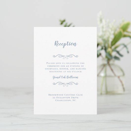 Elegant Wedding Reception Dusty Blue Chic Informatiekaartje (Staand voorkant)