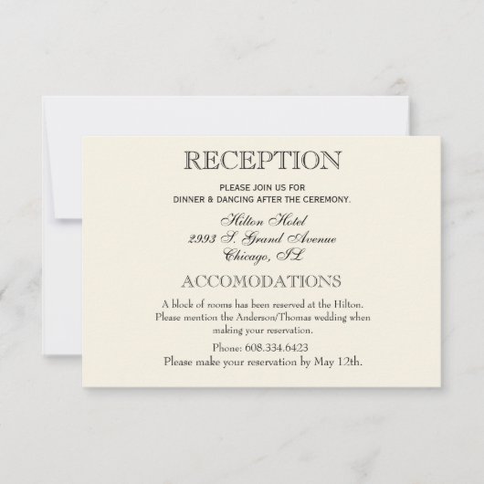 Elegant Wedding Reception Eenvoudig Traditioneel RSVP Kaartje (Voorkant)