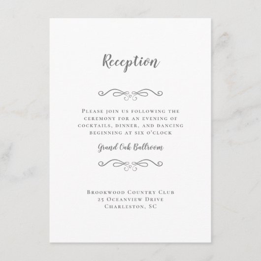 Elegant Wedding Reception Gray Chic Enclosure Card Informatiekaartje (Voorkant)