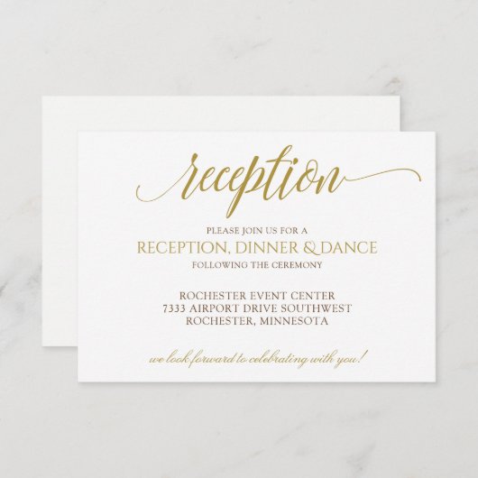Elegant Wedding Reception Kaart | Gold Typografie (Voorkant / Achterkant)
