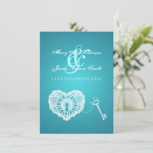 Elegant Wedding Reception Key in my Heart Turquois Kaart (Staand voorkant)