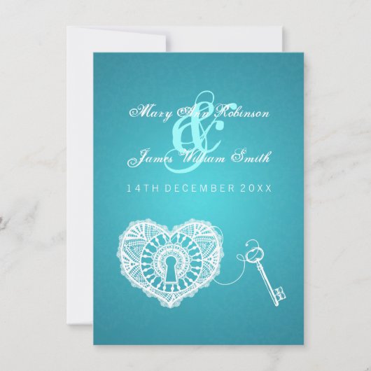 Elegant Wedding Reception Key in my Heart Turquois Kaart (Voorkant)