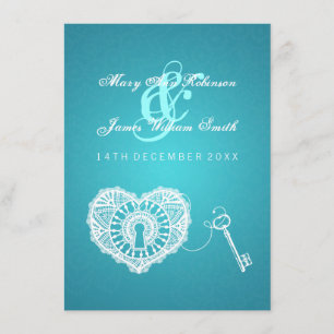 Elegant Wedding Reception Key in my Heart Turquois Kaart