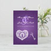 Elegant Wedding Reception Key of my Heart Paars Kaart (Staand voorkant)