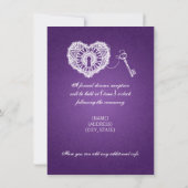 Elegant Wedding Reception Key of my Heart Paars Kaart (Achterkant)