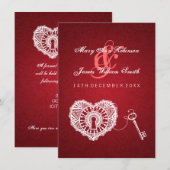 Elegant Wedding Reception Key of My Heart Red Kaart (Voorkant / Achterkant)