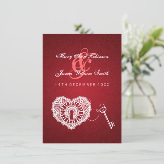 Elegant Wedding Reception Key of My Heart Red Kaart (Staand voorkant)