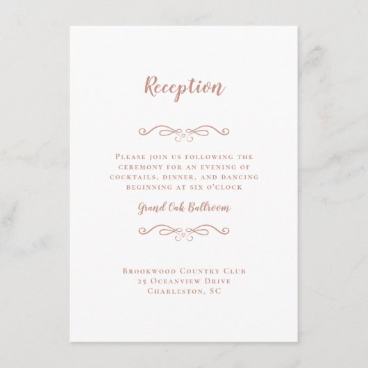Elegant Wedding Reception Roos Gold Pink Romantic Informatiekaartje (Voorkant)