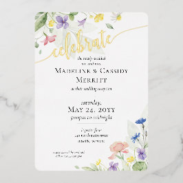 Elegant Wedding Reception Waterverf Wildbloemen Folie Uitnodiging