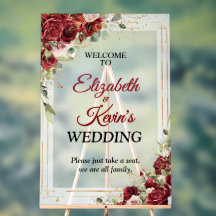 Elegant Wedding Red Rose Acrylic Welcome Sign