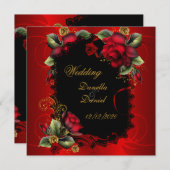 Elegant Wedding Red Roses Gold Kaart (Voorkant / Achterkant)
