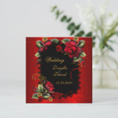 Elegant Wedding Red Roses Gold Kaart (Staand voorkant)