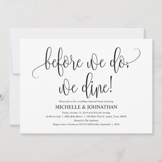 Elegant Wedding Rehearsal Dinner Invitation Card Kaart (Voorkant)