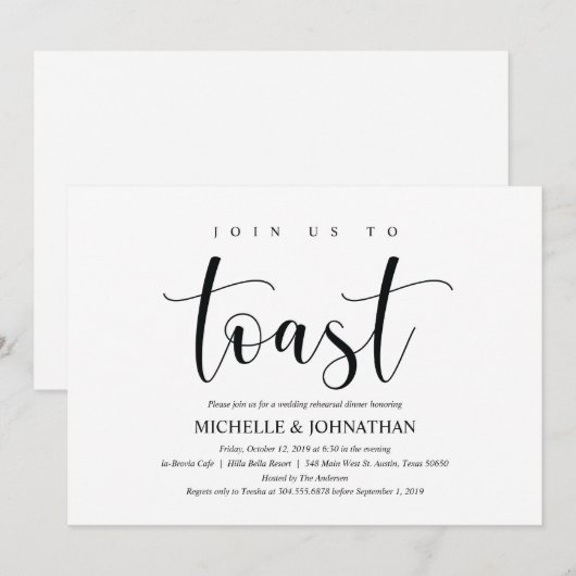 Elegant Wedding Rehearsal Dinner Invitation Card Kaart (Voorkant / Achterkant)