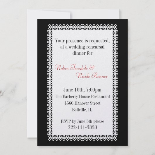 Elegant Wedding Rehearsal Dinner Invitation Kaart (Voorkant)