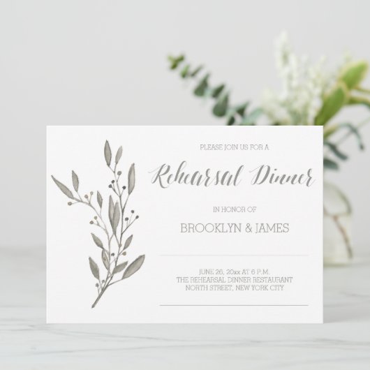 Elegant Wedding Rehearsal Uitnodiging Floral Grey (Staand voorkant)