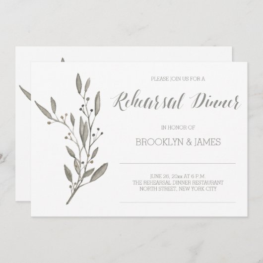 Elegant Wedding Rehearsal Uitnodiging Floral Grey (Voorkant / Achterkant)