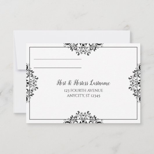 Elegant Wedding Response Kaart | Nadine (zwart) (Achterkant)