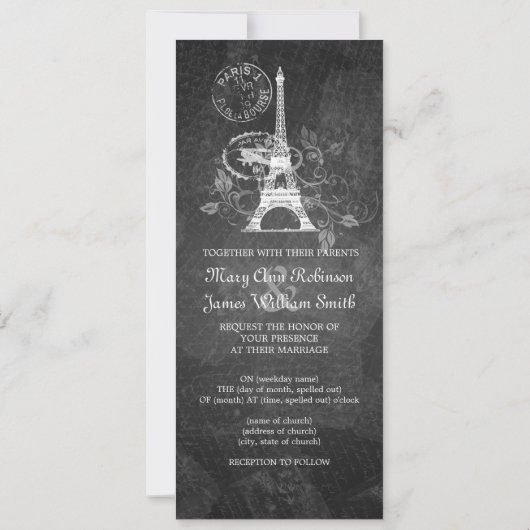 Elegant Wedding Romantic Paris Black Kaart (Achterkant)