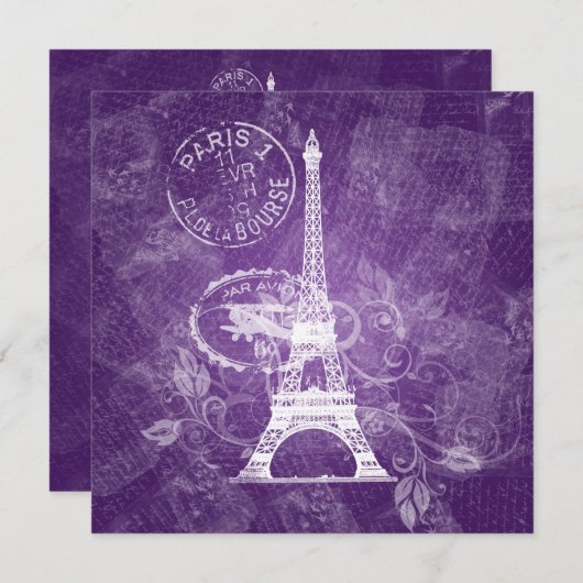 Elegant Wedding Romantic Paris Paars Kaart (Voorkant / Achterkant)