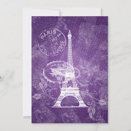Elegant Wedding Romantic Paris Paars Kaart (Voorkant)