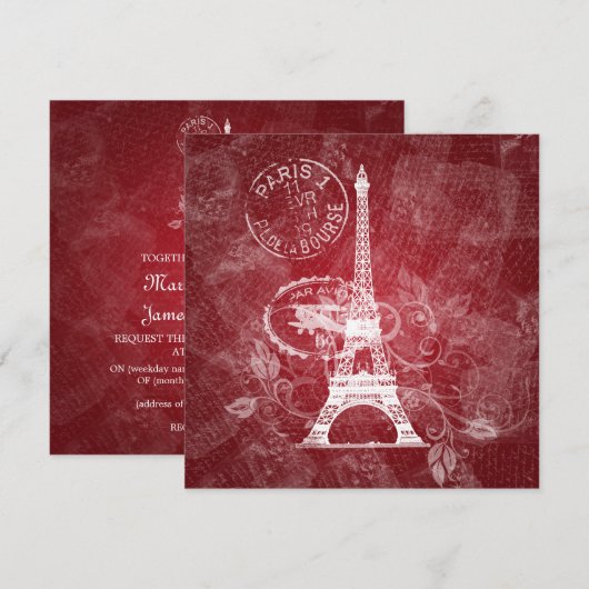 Elegant Wedding Romantic Paris Red Kaart (Voorkant / Achterkant)