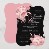 Elegant Wedding Roos Gold Floral & Folie Black Kaart (Voorkant / Achterkant)