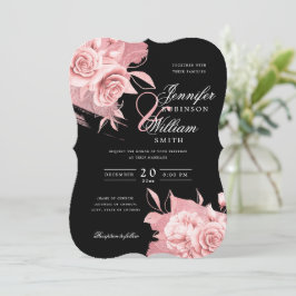 Elegant Wedding Roos Gold Floral & Folie Black Kaart
