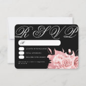 Elegant Wedding Roos Gold Floral Folie RSVP Black (Voorkant)