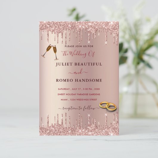 Elegant Wedding Roos Gold Glitter (Staand voorkant)