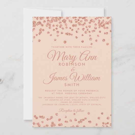 Elegant Wedding Roos Gold Glitter Confetti Blush Kaart (Voorkant)