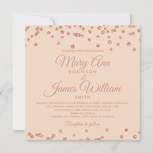 Elegant Wedding Roos Gold Glitter Confetti Blush Kaart (Voorkant)