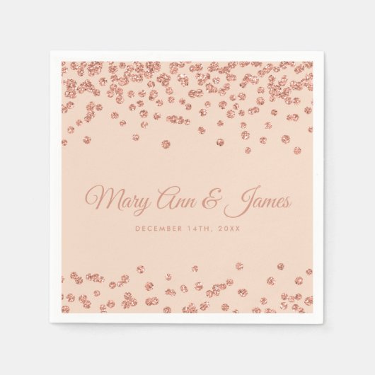 Elegant Wedding Roos Gold Glitter Confetti Blush Servetten (Voorkant)