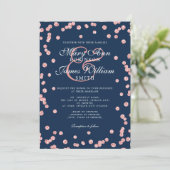 Elegant Wedding Roos Gold Glitter Confetti Navy Kaart (Staand voorkant)