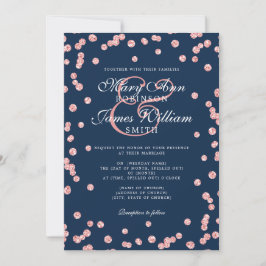 Elegant Wedding Roos Gold Glitter Confetti Navy Kaart