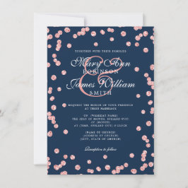 Elegant Wedding Roos Gold Glitter Confetti Navy Kaart