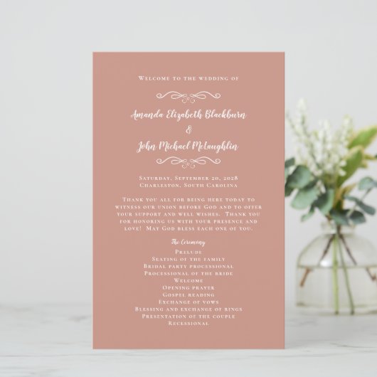 Elegant Wedding Roos Gold Modern Ceremony Program (Staand voorkant)