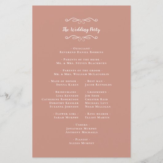 Elegant Wedding Roos Gold Modern Ceremony Program (Achterkant)