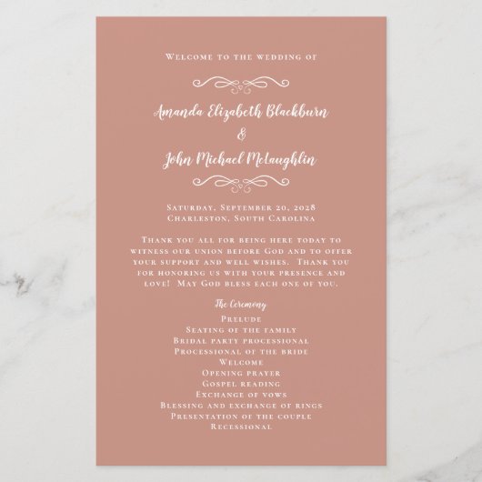 Elegant Wedding Roos Gold Modern Ceremony Program (Voorkant)